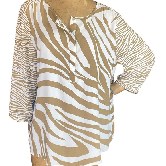 Chico's Zebra Waves Holly Blouse Sz 3(XL/16) White Tan #284P - Picture 4 of 10